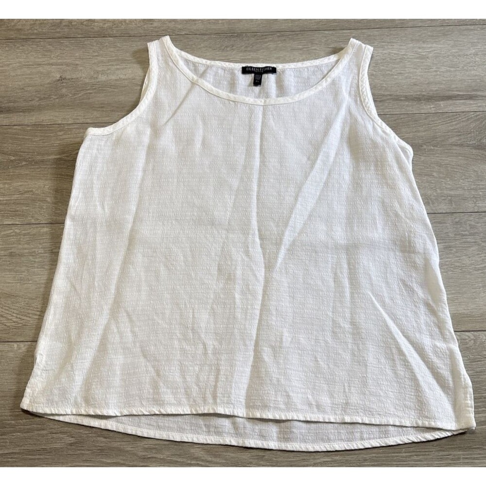 Eileen Fisher Petite Textured Ivory Italian Linen Blend Boat Neck Sleeveless PS